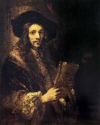 Rembrandt van rijn, Portrait of a young madn holding a book